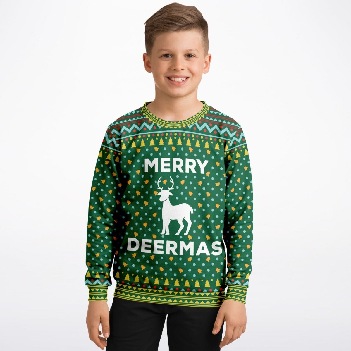 Merry Deermas - Athletic Kids/Youth Ugly Christmas Sweater - TreasuredTale