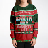Naughty List - Athletic Kids/Youth Funny Ugly Christmas Sweater - TreasuredTale