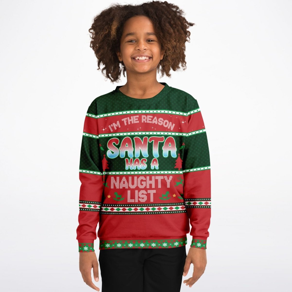 Naughty List - Athletic Kids/Youth Funny Ugly Christmas Sweater - TreasuredTale