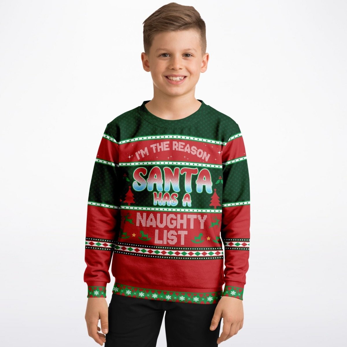 Naughty List - Athletic Kids/Youth Funny Ugly Christmas Sweater - TreasuredTale