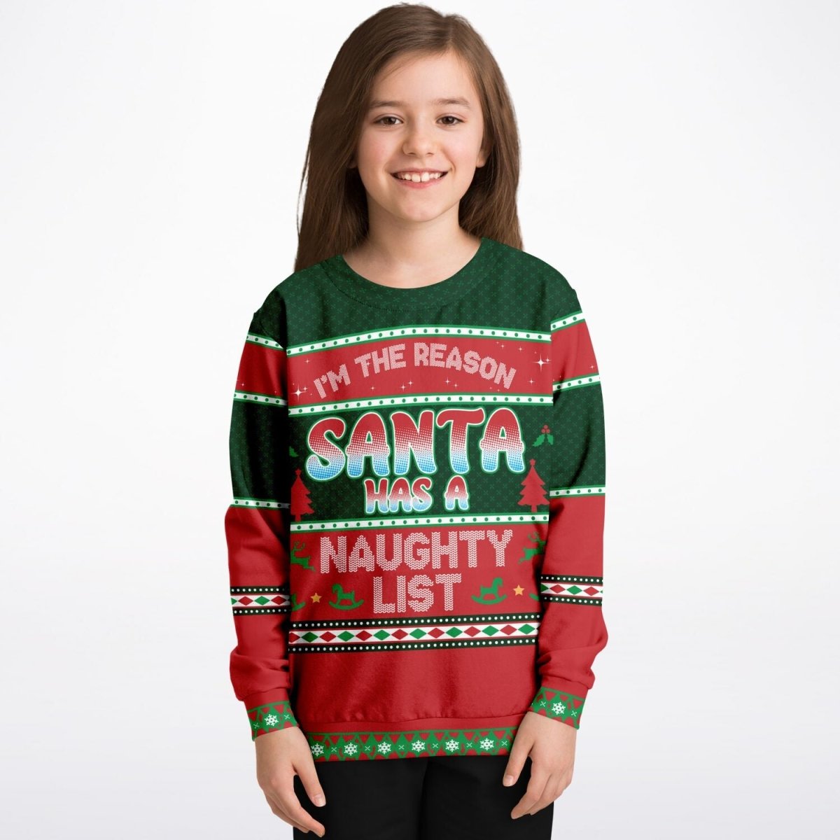 Naughty List - Athletic Kids/Youth Funny Ugly Christmas Sweater - TreasuredTale