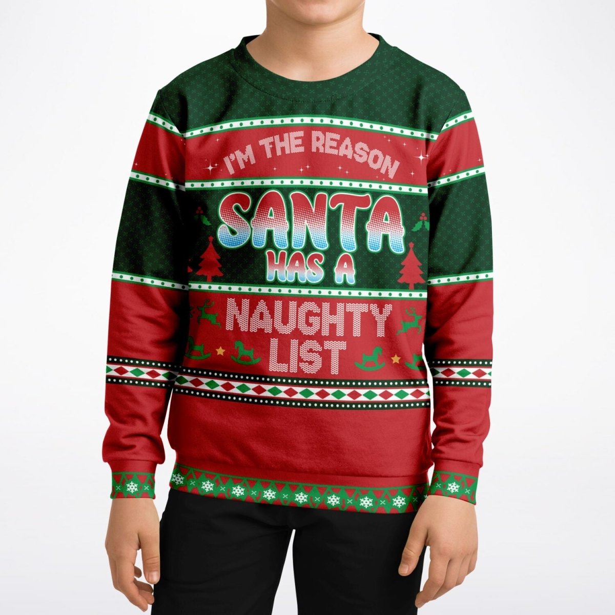 Naughty List - Athletic Kids/Youth Funny Ugly Christmas Sweater - TreasuredTale