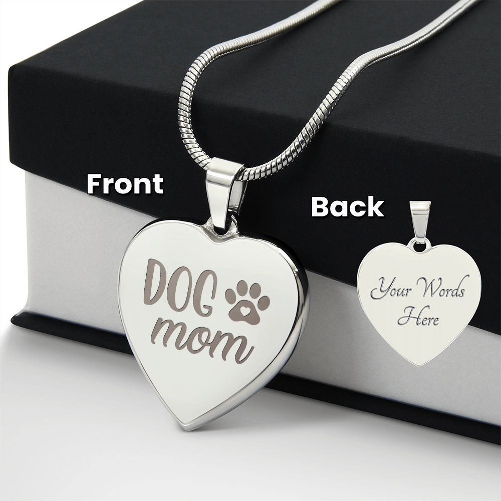 Non - Message Card Engraved Heart Necklace - Dog Mom - TreasuredTale