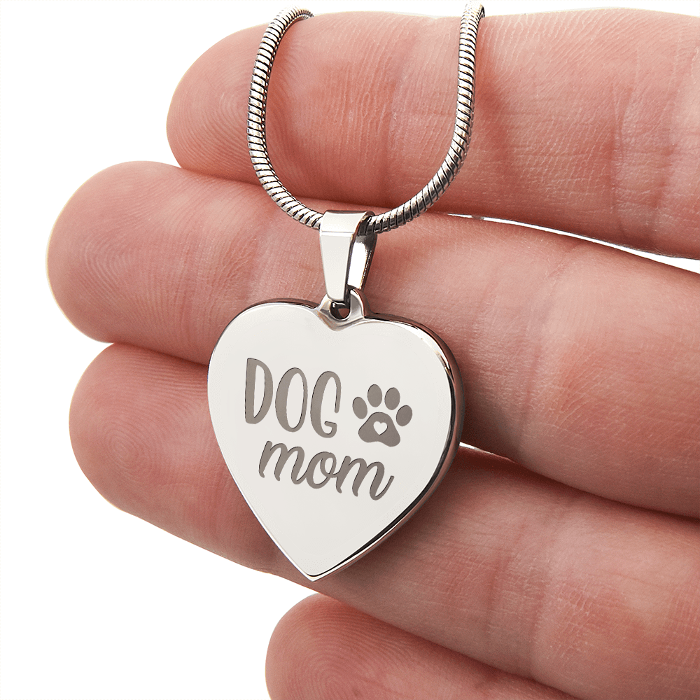 Non - Message Card Engraved Heart Necklace - Dog Mom - TreasuredTale