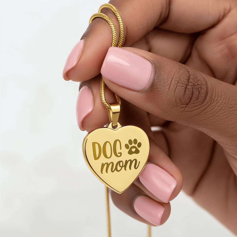 Non - Message Card Engraved Heart Necklace - Dog Mom - TreasuredTale