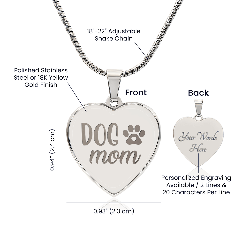 Non - Message Card Engraved Heart Necklace - Dog Mom - TreasuredTale