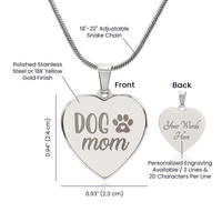 Non - Message Card Engraved Heart Necklace - Dog Mom - TreasuredTale