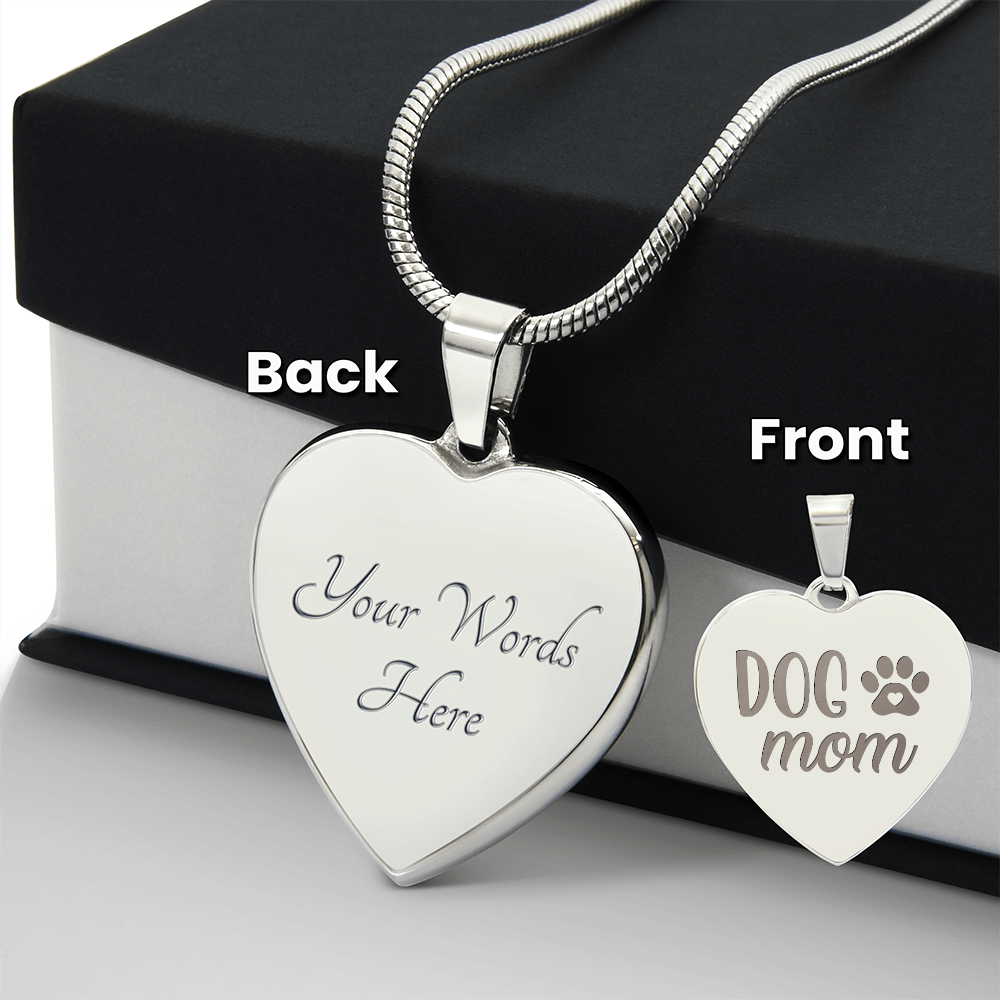Non - Message Card Engraved Heart Necklace - Dog Mom - TreasuredTale