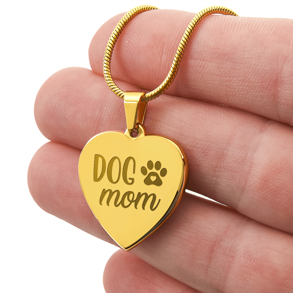Non - Message Card Engraved Heart Necklace - Dog Mom - TreasuredTale