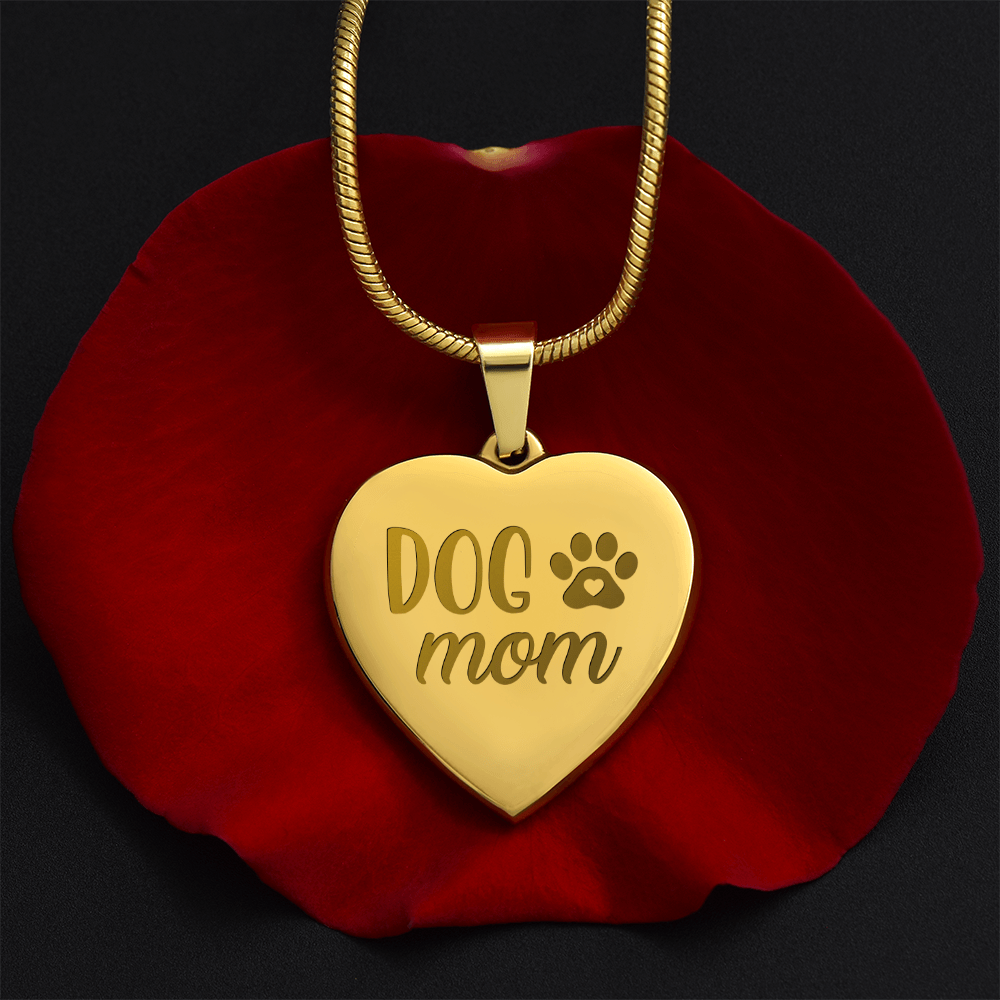 Non - Message Card Engraved Heart Necklace - Dog Mom - TreasuredTale