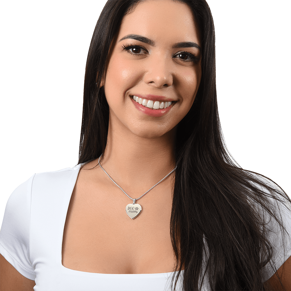 Non - Message Card Engraved Heart Necklace - Dog Mom - TreasuredTale