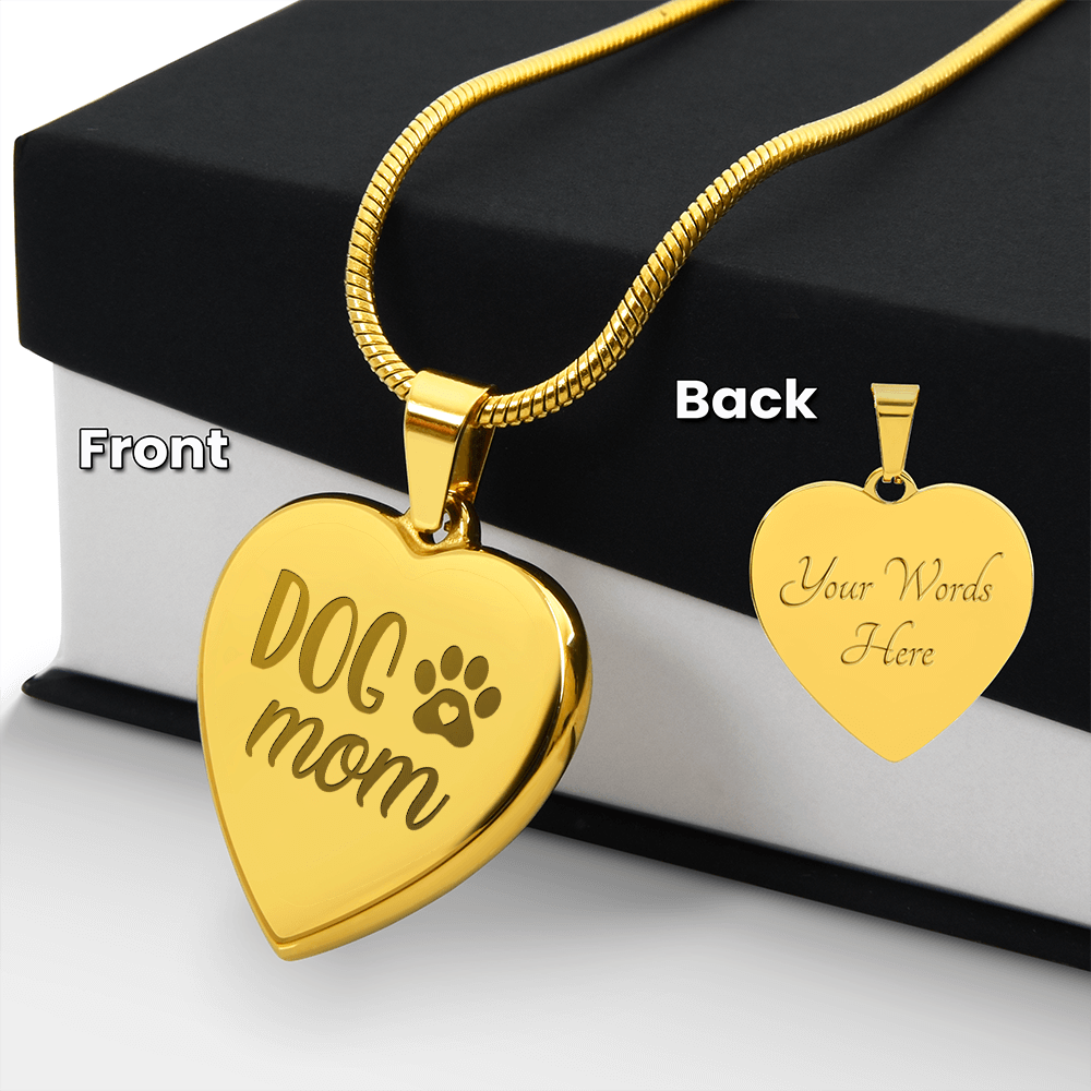Non - Message Card Engraved Heart Necklace - Dog Mom - TreasuredTale