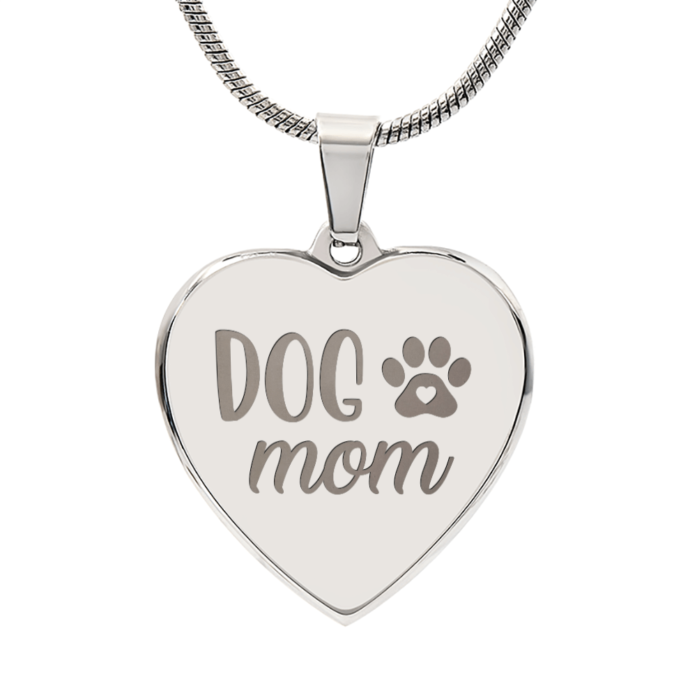 Non - Message Card Engraved Heart Necklace - Dog Mom - TreasuredTale