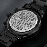 Son - Non - Message Card Black Chronograph Watch with Engraving - TreasuredTale