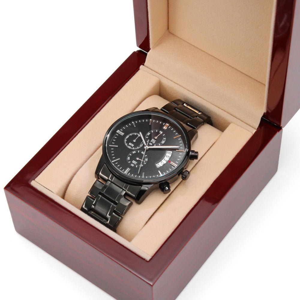 Son - Non - Message Card Black Chronograph Watch with Engraving - TreasuredTale