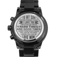 Son - Non - Message Card Black Chronograph Watch with Engraving - TreasuredTale
