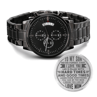 Son - Non - Message Card Black Chronograph Watch with Engraving - TreasuredTale