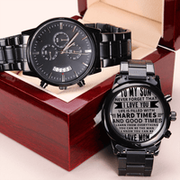 Son - Non - Message Card Black Chronograph Watch with Engraving - TreasuredTale