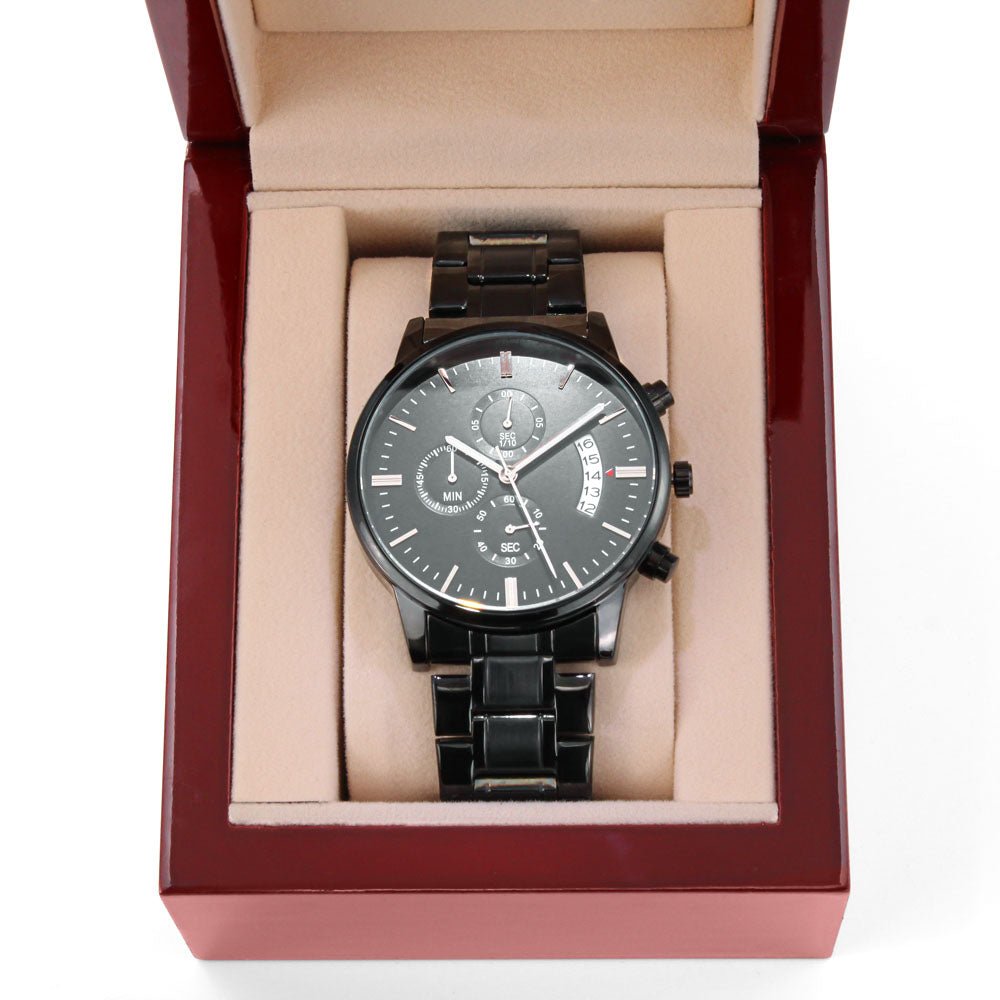 Son - Non - Message Card Black Chronograph Watch with Engraving - TreasuredTale