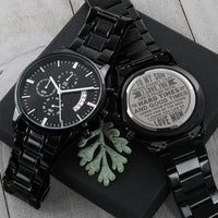 Son - Non - Message Card Black Chronograph Watch with Engraving - TreasuredTale