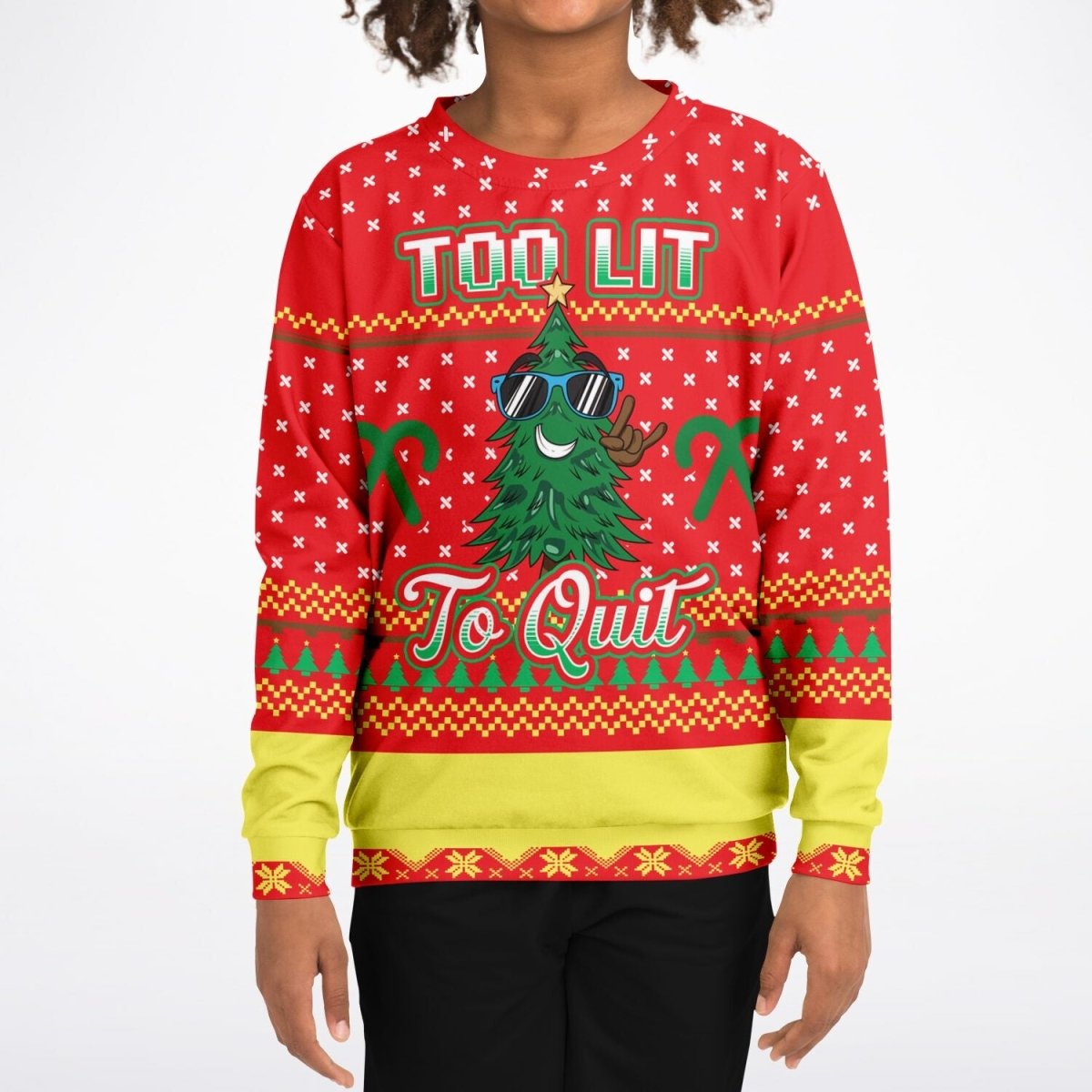 Too Lit to Quit - Athletic Kids/Youth Ugly Christmas Sweater - TreasuredTale