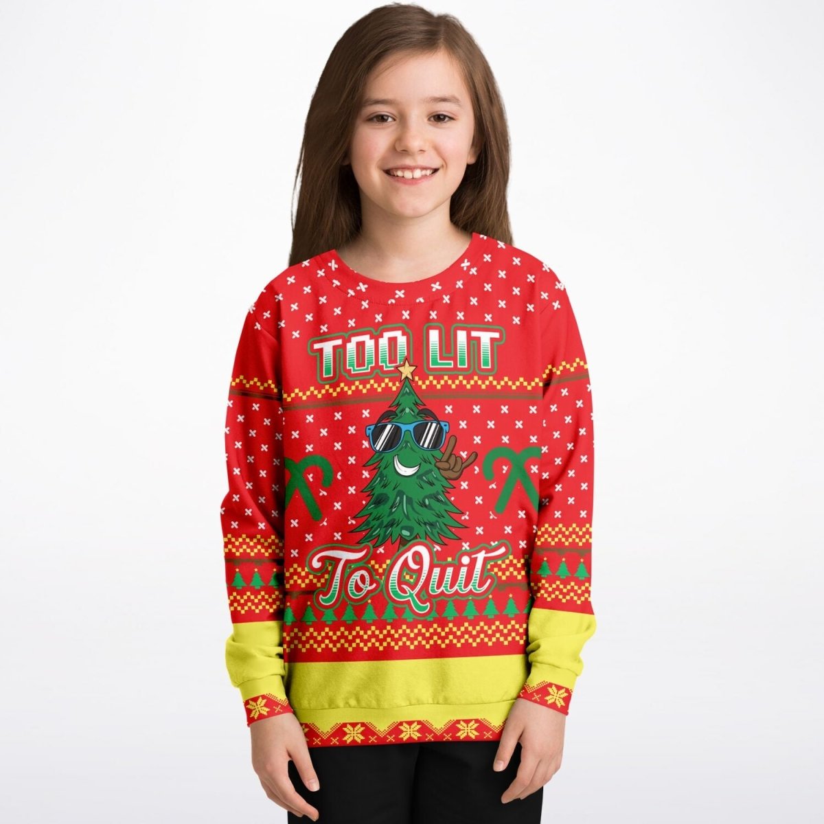Too Lit to Quit - Athletic Kids/Youth Ugly Christmas Sweater - TreasuredTale