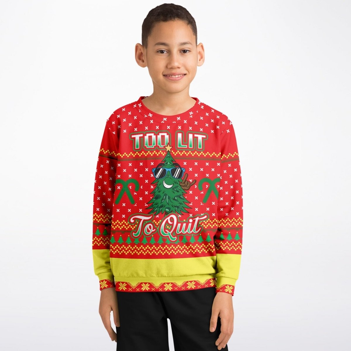 Too Lit to Quit - Athletic Kids/Youth Ugly Christmas Sweater - TreasuredTale