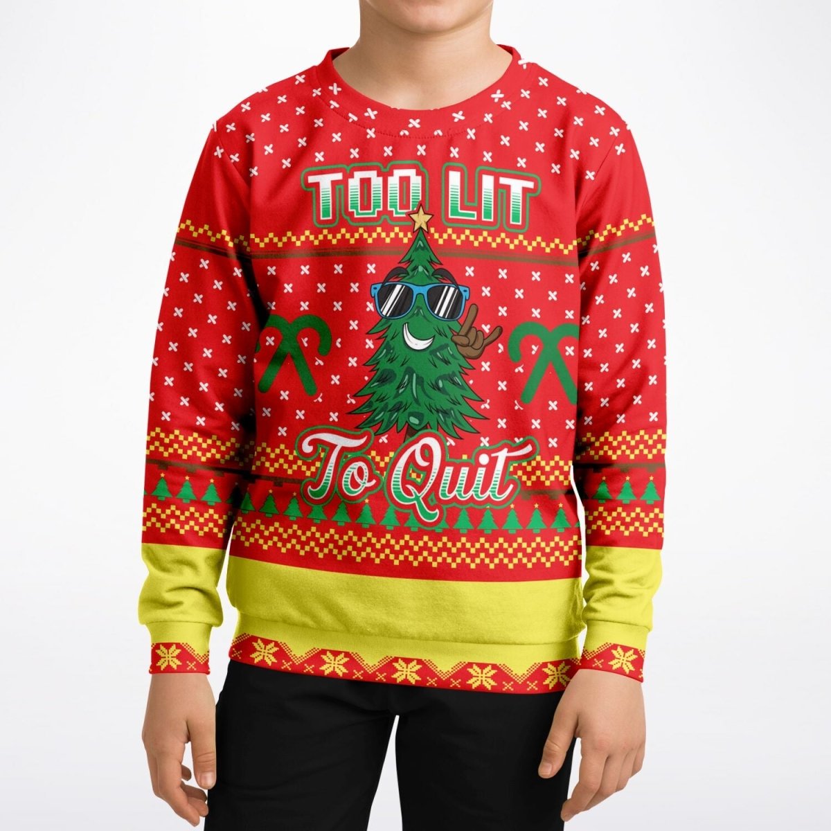 Too Lit to Quit - Athletic Kids/Youth Ugly Christmas Sweater - TreasuredTale