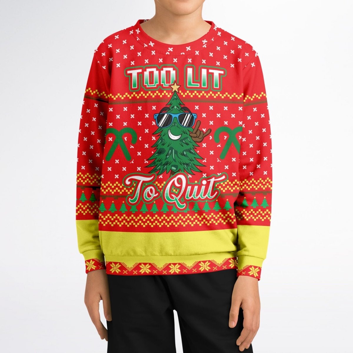 Too Lit to Quit - Athletic Kids/Youth Ugly Christmas Sweater - TreasuredTale